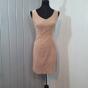 VTG Brioche Suede Dress with Floral Cut Out Detail on Hem Zip Back Size 3 / 4